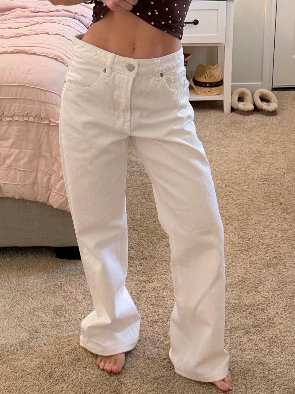 Stradivarius White Wide Leg High-Rise Jeans